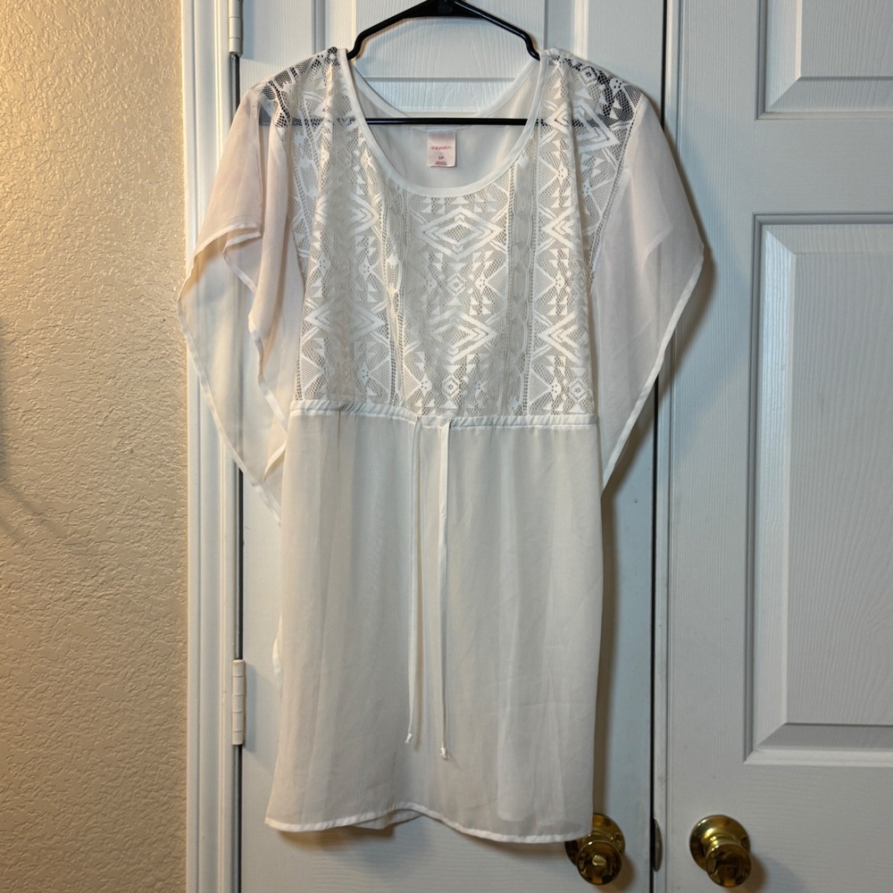 Women's Sheer Woven Netting/Mesh‎ Short Sleeves Flowy Swimsuit Cover Up Sz Small